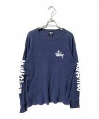 stussyステューシー）の古着「プリントサーマルカットソー/ロゴプリントカットソー」｜ネイビー
