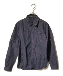 STONE ISLAND（ストーンアイランド）の古着「2WAY比翼シャツ/長袖シャツ/半袖シャツ」｜ネイビー×玉虫色