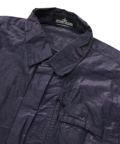 STONE ISLAND（ストーンアイランド）STONE ISLAND (ストーンアイランド) 2WAY比翼シャツ/長袖シャツ/半袖シャツ ネイビー×玉虫色 サイズ:Sの古着・服飾アイテム