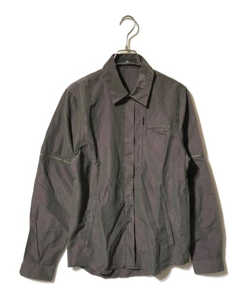 STONE ISLAND（ストーンアイランド）STONE ISLAND (ストーンアイランド) 2WAY比翼シャツ/長袖シャツ/半袖シャツ パープル × 玉虫色 サイズ:Sの古着・服飾アイテム