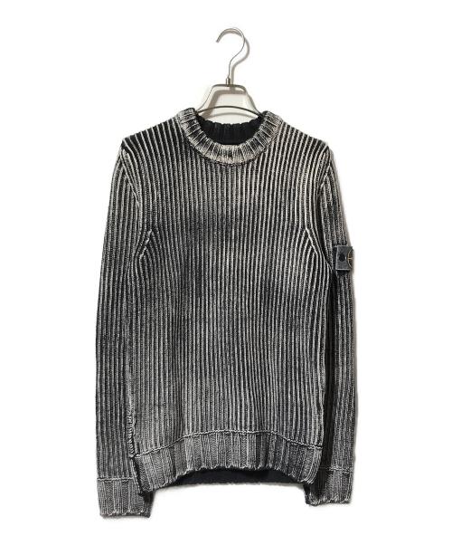 STONE ISLAND（ストーンアイランド）STONE ISLAND (ストーンアイランド) フロスト・カラー・コロージョン・プルオーバーニット/ラグランスリーブニット ホワイト×ブラック サイズ:Sの古着・服飾アイテム