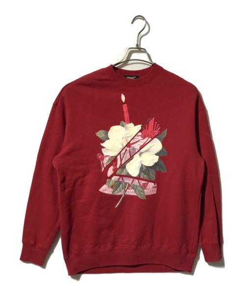 UNDERCOVER（アンダーカバー）UNDERCOVER (アンダーカバー) ケーキプリントクルーネックスウェットシャツ/柄スウェット レッド サイズ:１の古着・服飾アイテム