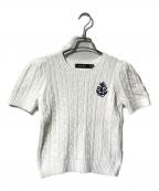 LAUREN RALPH LAURENローレンラルフローレン）の古着「ショートスリーブケーブルニット/刺繍ロゴニット」｜ホワイト