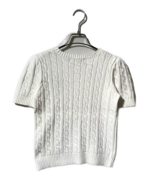 LAUREN RALPH LAUREN（ローレンラルフローレン）LAUREN RALPH LAUREN (ローレンラルフローレン) ショートスリーブケーブルニット/刺繍ロゴニット ホワイト サイズ:XSの古着・服飾アイテム