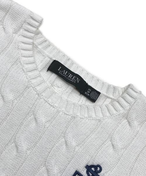 LAUREN RALPH LAUREN（ローレンラルフローレン）LAUREN RALPH LAUREN (ローレンラルフローレン) ショートスリーブケーブルニット/刺繍ロゴニット ホワイト サイズ:XSの古着・服飾アイテム