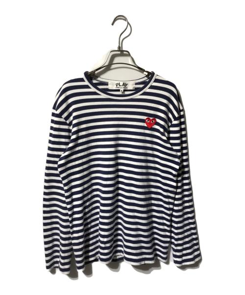 PLAY COMME des GARCONS（プレイコムデギャルソン）PLAY COMME des GARCONS (プレイコムデギャルソン) ハートワッペンL/Sボーダーカットソー/ロゴカットソー ネイビー×ホワイト サイズ:Ｍの古着・服飾アイテム