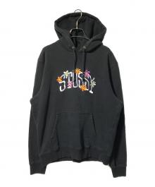 stussy（ステューシー）の古着「フローラルロゴフーディー/ロゴパーカー」｜ブラック
