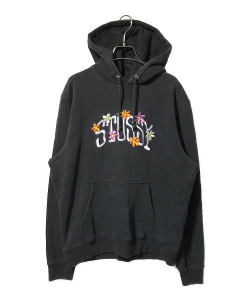 stussy（ステューシー）stussy (ステューシー) フローラルロゴフーディー/ロゴパーカー ブラック サイズ:Mの古着・服飾アイテム