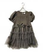 merry jennyメリージェニー）の古着「チュールパフスリーブミニワンピース」｜ブラウン