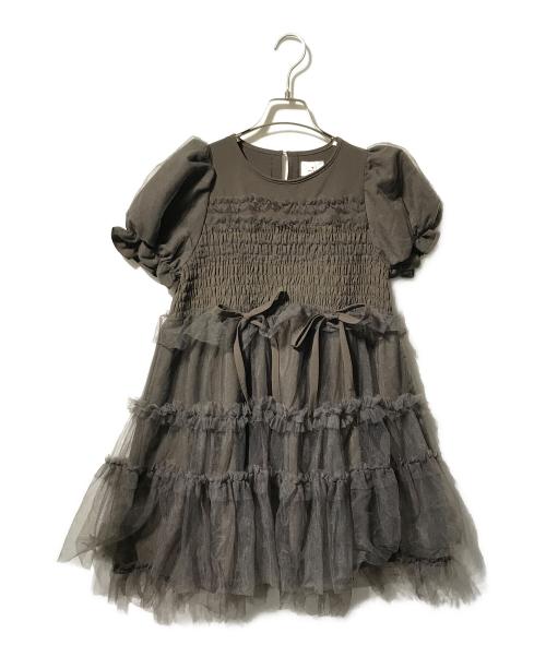 merry jenny（メリージェニー）merry jenny (メリージェニー) チュールパフスリーブミニワンピース ブラウン サイズ:Fの古着・服飾アイテム