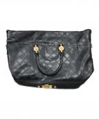 GIANNI VERSACEジャンニ・ヴェルサーチ）の古着「サンバースト PVC×レザー ボストンバッグ/ショルダーバッグ」｜ブラック