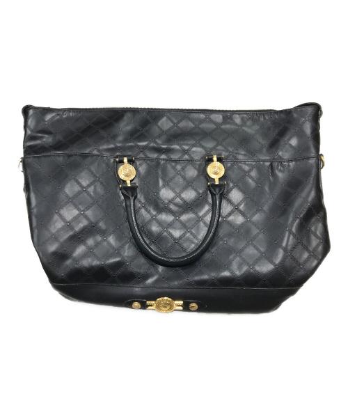 GIANNI VERSACE（ジャンニ・ヴェルサーチ）GIANNI VERSACE (ジャンニ・ヴェルサーチ) サンバースト PVC×レザー ボストンバッグ/ショルダーバッグ ブラックの古着・服飾アイテム