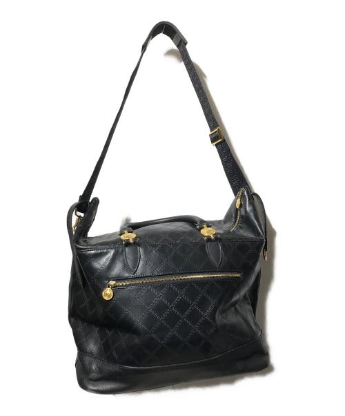 GIANNI VERSACE（ジャンニ・ヴェルサーチ）GIANNI VERSACE (ジャンニ・ヴェルサーチ) サンバースト PVC×レザー ボストンバッグ/ショルダーバッグ ブラックの古着・服飾アイテム