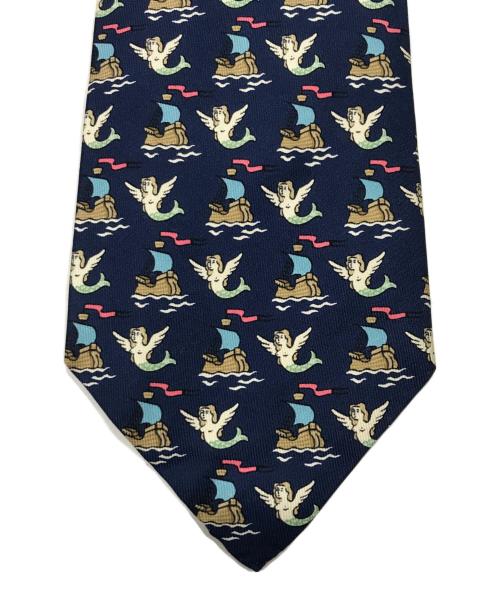 HERMES（エルメス）HERMES (エルメス) 総柄ネクタイ/シルクネクタイ ネイビー サイズ:表記なしの古着・服飾アイテム