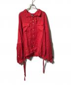 UNDERCOVERアンダーカバー）の古着「リネン袖口フリルワイドシャツ/半袖切替シャツ」｜レッド