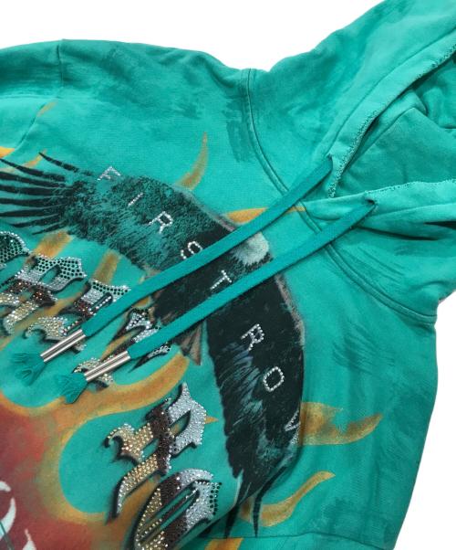 FIRST ROW（ファーストロウ）FIRST ROW (ファーストロウ) プリント装飾パーカー/フーデッドパーカー グリーン サイズ:Sの古着・服飾アイテム