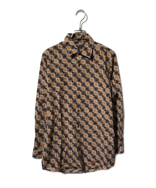PRADA（プラダ）PRADA (プラダ) 総柄長袖シャツ ブラウン×ブラック サイズ:37の古着・服飾アイテム