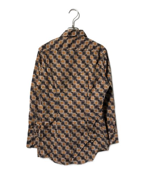 PRADA（プラダ）PRADA (プラダ) 総柄長袖シャツ ブラウン×ブラック サイズ:37の古着・服飾アイテム