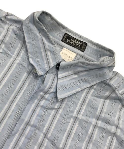 GIANNI VERSACE（ジャンニ・ヴェルサーチ）GIANNI VERSACE (ジャンニ・ヴェルサーチ) 比翼ストライプシャツ ブルー サイズ:48の古着・服飾アイテム