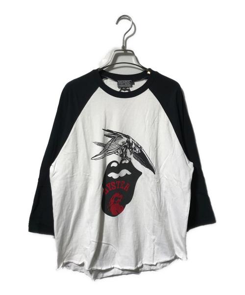 Hysteric Glamour（ヒステリックグラマー）Hysteric Glamour (ヒステリックグラマー) ラグランカットソー/半袖カットソー ブラック×ホワイト サイズ:Lの古着・服飾アイテム