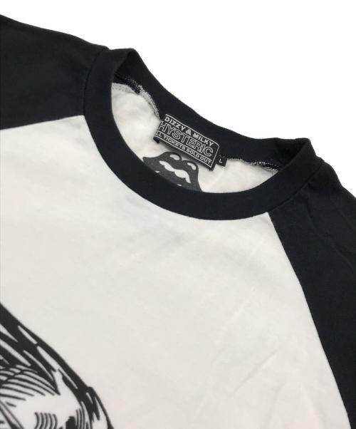 Hysteric Glamour（ヒステリックグラマー）Hysteric Glamour (ヒステリックグラマー) ラグランカットソー/半袖カットソー ブラック×ホワイト サイズ:Lの古着・服飾アイテム