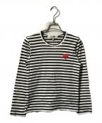 PLAY COMME des GARCONSプレイコムデギャルソン）の古着「ハートワッペンボーダーカットソー」｜ブラック×ホワイト