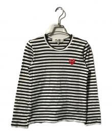 PLAY COMME des GARCONS（プレイコムデギャルソン）の古着「ハートワッペンボーダーカットソー」｜ブラック×ホワイト