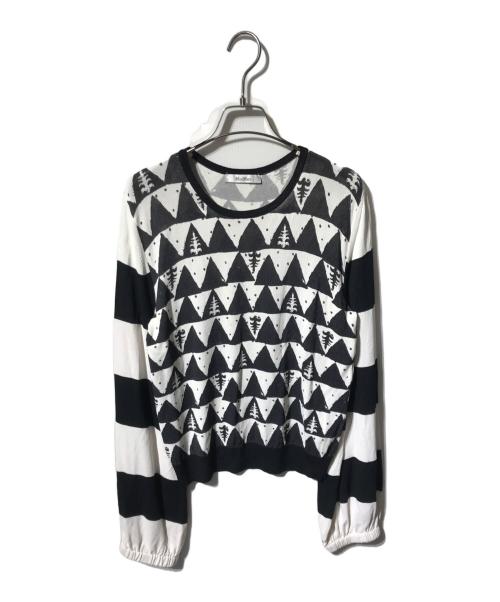 MaxMara（マックスマーラ）MaxMara (マックスマーラ) 総柄ニット ホワイト×ブラック サイズ:Mの古着・服飾アイテム