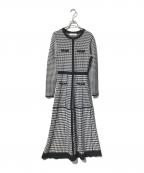 HER LIP TOハーリップトゥ）の古着「モンテーニュ ニット ロング ドレス/柄ワンピース」｜ブラック×ホワイト