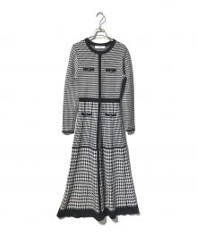 HER LIP TO（ハーリップトゥ）の古着「モンテーニュ ニット ロング ドレス/柄ワンピース」｜ブラック×ホワイト