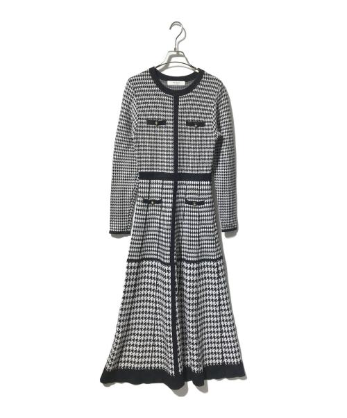 HER LIP TO（ハーリップトゥ）HER LIP TO (ハーリップトゥ) モンテーニュ ニット ロング ドレス/柄ワンピース ブラック×ホワイト サイズ:Mの古着・服飾アイテム