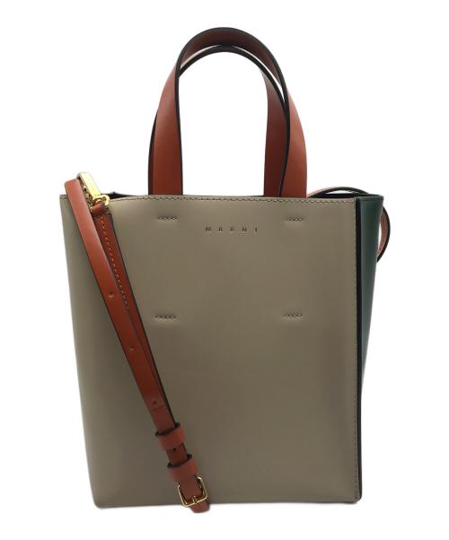 MARNI（マルニ）MARNI (マルニ) ミュゼオ 2WAYハンドバッグ ベージュ×グリーンの古着・服飾アイテム