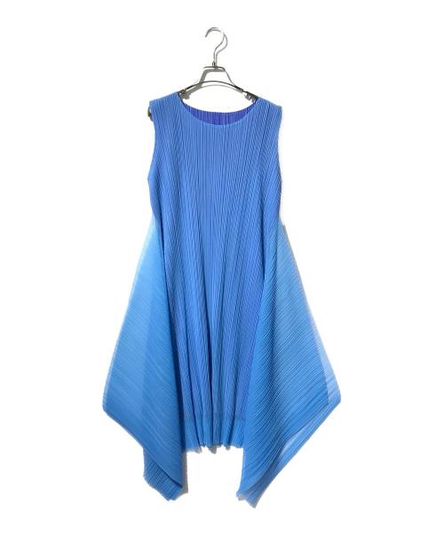 PLEATS PLEASE（プリーツプリーズ）PLEATS PLEASE (プリーツプリーズ) プリーツレイヤードワンピース ブルー サイズ:3の古着・服飾アイテム