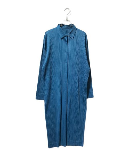 PLEATS PLEASE（プリーツプリーズ）PLEATS PLEASE (プリーツプリーズ) プリーツシャツワンピース ブルー サイズ:4の古着・服飾アイテム