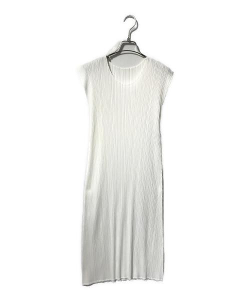 IKKO TANAKA PLEATS PLEASE（イッコウ・タナカ・プリーツ・プリーズ）IKKO TANAKA PLEATS PLEASE (イッコウ・タナカ・プリーツ・プリーズ) プリーツノースリーブワンピース ホワイト サイズ:4の古着・服飾アイテム