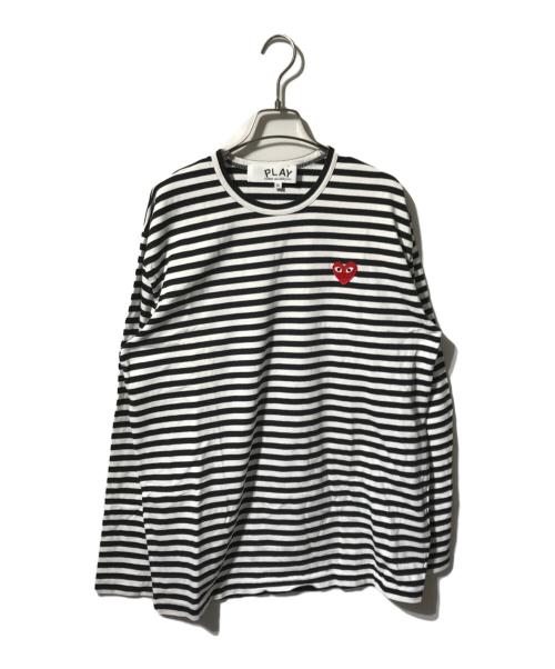 PLAY COMME des GARCONS（プレイコムデギャルソン）PLAY COMME des GARCONS (プレイコムデギャルソン) ボーダーカットソー/ロゴカットソー ホワイト×ブラック サイズ:ＸＸＬの古着・服飾アイテム