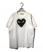 PLAY COMME des GARCONSプレイコムデギャルソン）の古着「スタッズ ハート ロゴTシャツ/オーバーサイズＴシャツ/クールネックＴシャツ/ハートプリントＴシャツ」｜ホワイト