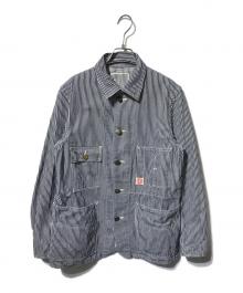 HEADLIGHT（ヘッドライト）の古着「ヒッコリーカバーオール/ジャケット/ストライプジャケット/」｜ネイビー×ホワイト