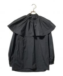 EVA MANN（エヴァ マン）の古着「ラッフルショルダーブラウス/バックボタンブラウス」｜ブラック