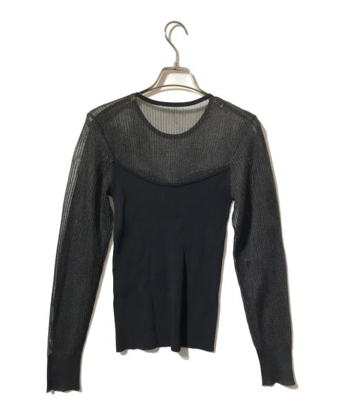 ESTNATION（エストネーション）ESTNATION (エストネーション) アイレットコンビリブニット/シアーリブ切替ニット ブラック サイズ:Fの古着・服飾アイテム