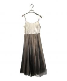 FRAY ID（フレイ アイディー）の古着「チュールプリーツスカートコンビリブニットワンピ」｜ベージュ