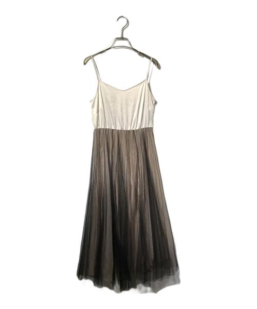 FRAY ID（フレイ アイディー）FRAY ID (フレイ アイディー) チュールプリーツスカートコンビリブニットワンピ ベージュの古着・服飾アイテム