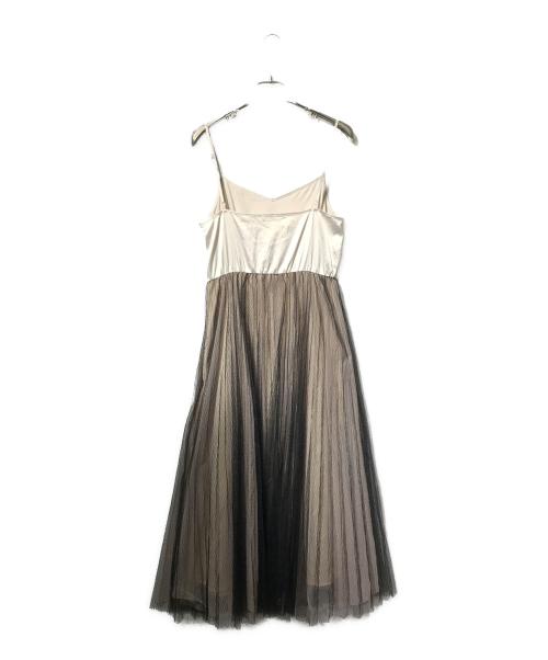 FRAY ID（フレイ アイディー）FRAY ID (フレイ アイディー) チュールプリーツスカートコンビリブニットワンピ ベージュの古着・服飾アイテム