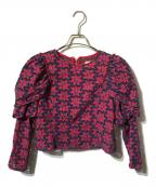 maturelyマチュアリー）の古着「フローラル刺繍カットワークブラウス/長袖ブラウス」｜レッド×ネイビー