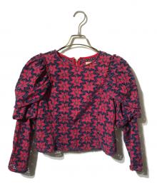 maturely（マチュアリー）の古着「フローラル刺繍カットワークブラウス/長袖ブラウス」｜レッド×ネイビー