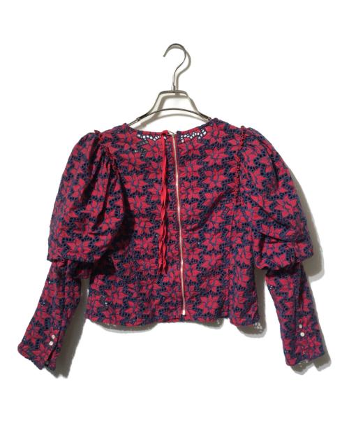maturely（マチュアリー）maturely (マチュアリー) フローラル刺繍カットワークブラウス/長袖ブラウス レッド×ネイビー サイズ:Freeの古着・服飾アイテム
