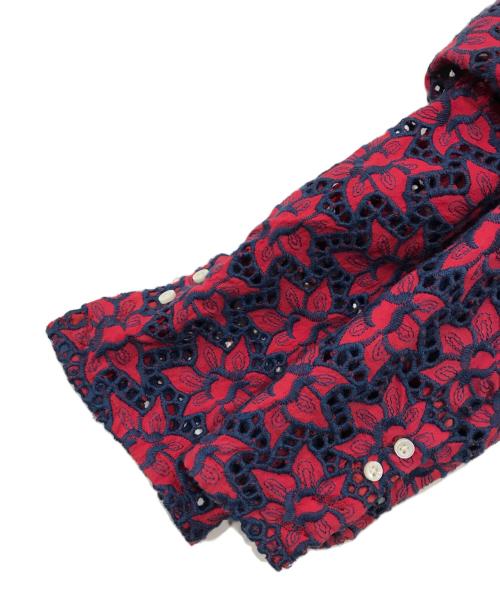 maturely（マチュアリー）maturely (マチュアリー) フローラル刺繍カットワークブラウス/長袖ブラウス レッド×ネイビー サイズ:Freeの古着・服飾アイテム