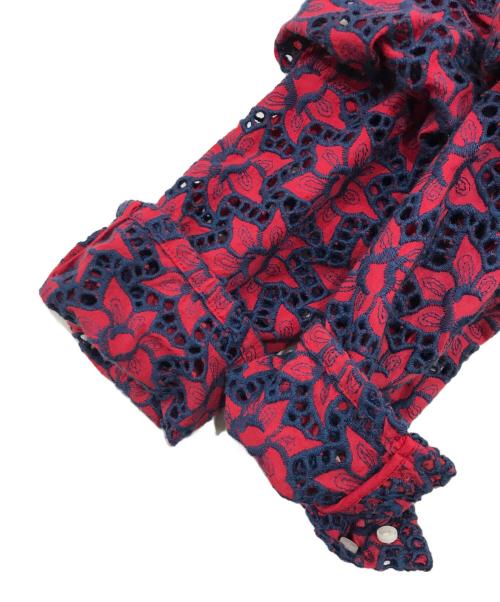 maturely（マチュアリー）maturely (マチュアリー) フローラル刺繍カットワークブラウス/長袖ブラウス レッド×ネイビー サイズ:Freeの古着・服飾アイテム