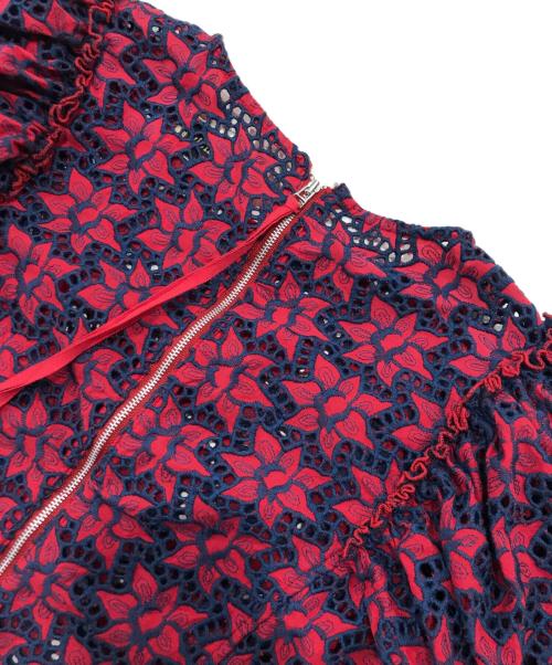 maturely（マチュアリー）maturely (マチュアリー) フローラル刺繍カットワークブラウス/長袖ブラウス レッド×ネイビー サイズ:Freeの古着・服飾アイテム