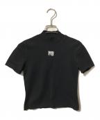 ALEXANDER WANGアレキサンダー・ワン）の古着「ワンポイントロゴＴシャツ/モックネック半袖ニット」｜ブラック